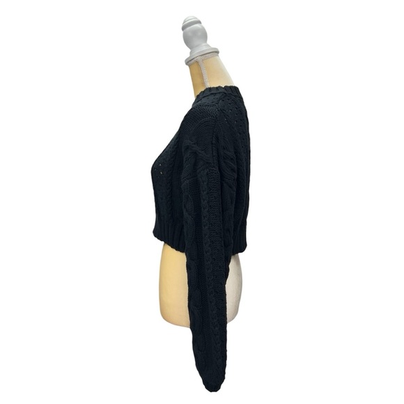 Love Like Summer x Billabong Cropped Cable Knit Cotton Sweater Black Medium NWT - Picture 4 of 8